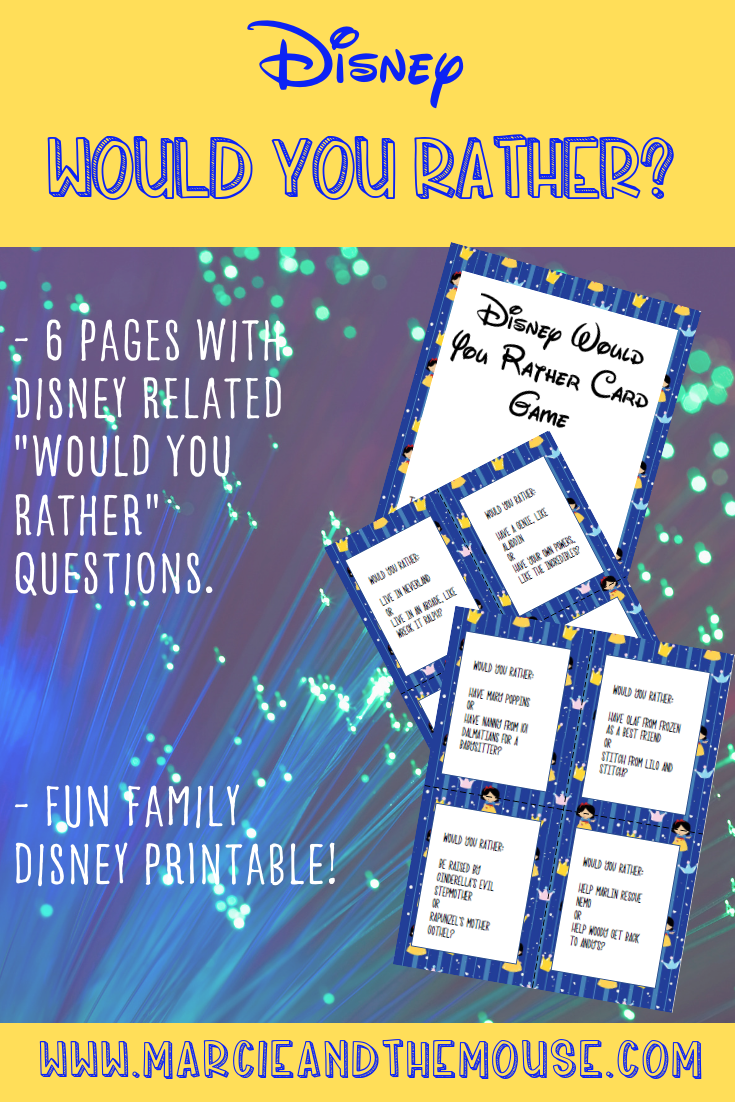 Disney Would You Rather FREE Printable Game featured by top US Disney blogger, Marcie and the Mouse: Planning a road trip to Walt Disney World or Disneyland? Bring along this awesome Disney Would You Rather game to keep the whole family entertained! #disney