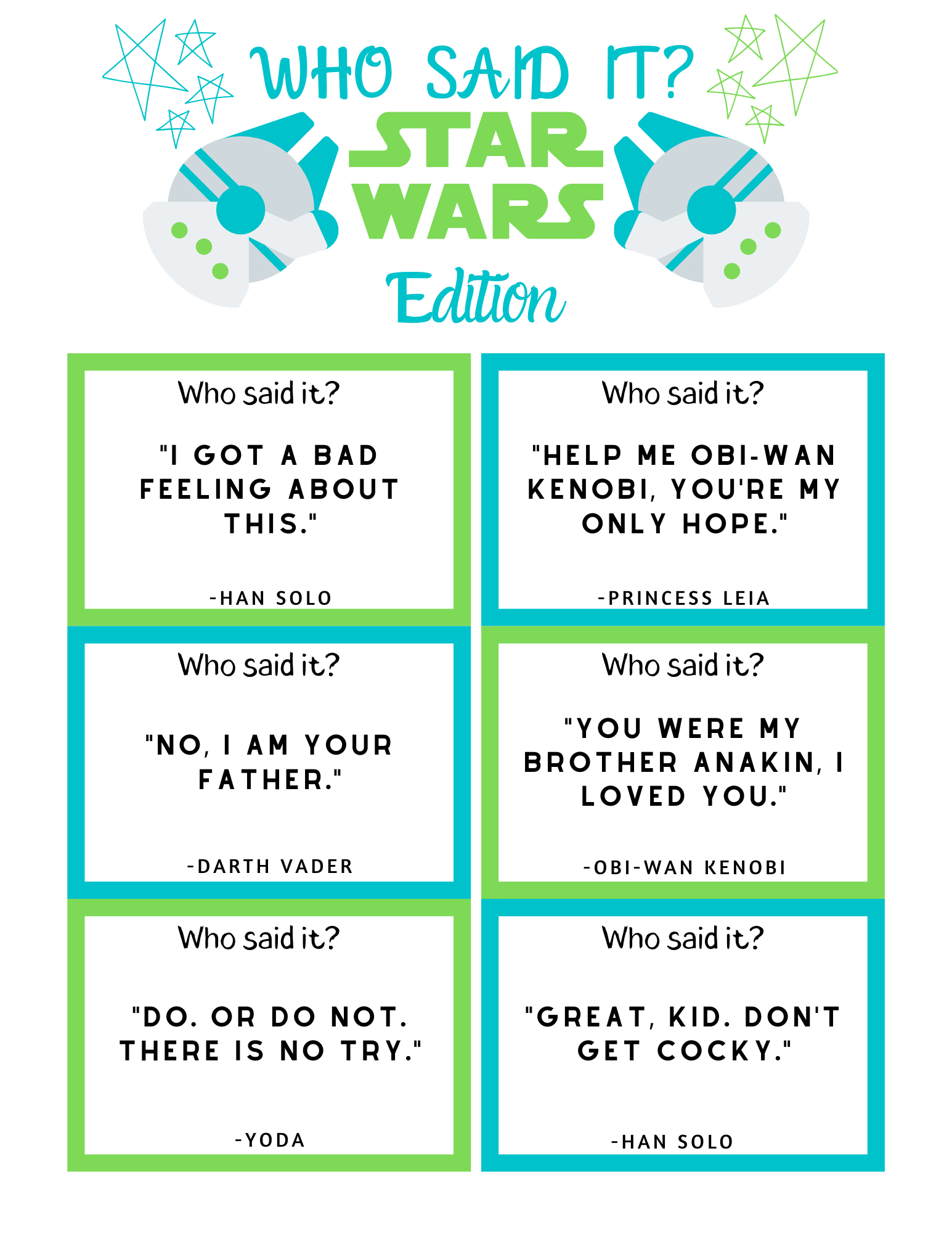 FREE Star Wars Trivia Game Printable featured by top US Disney blogger, Marcie and the Mouse